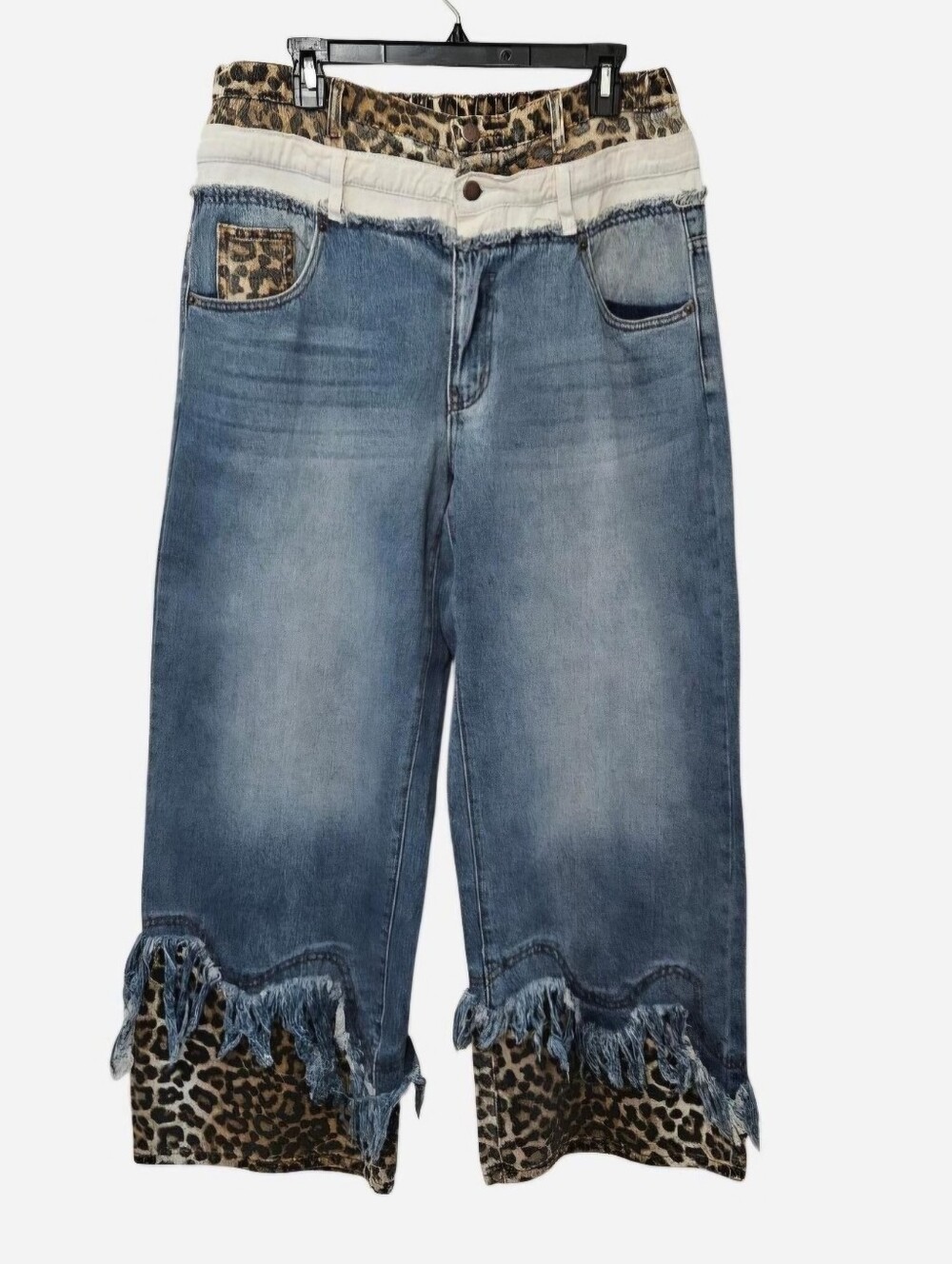 OH Jeans high-waisted wide-leg distressed denim Jeans frayed hems Animal Print